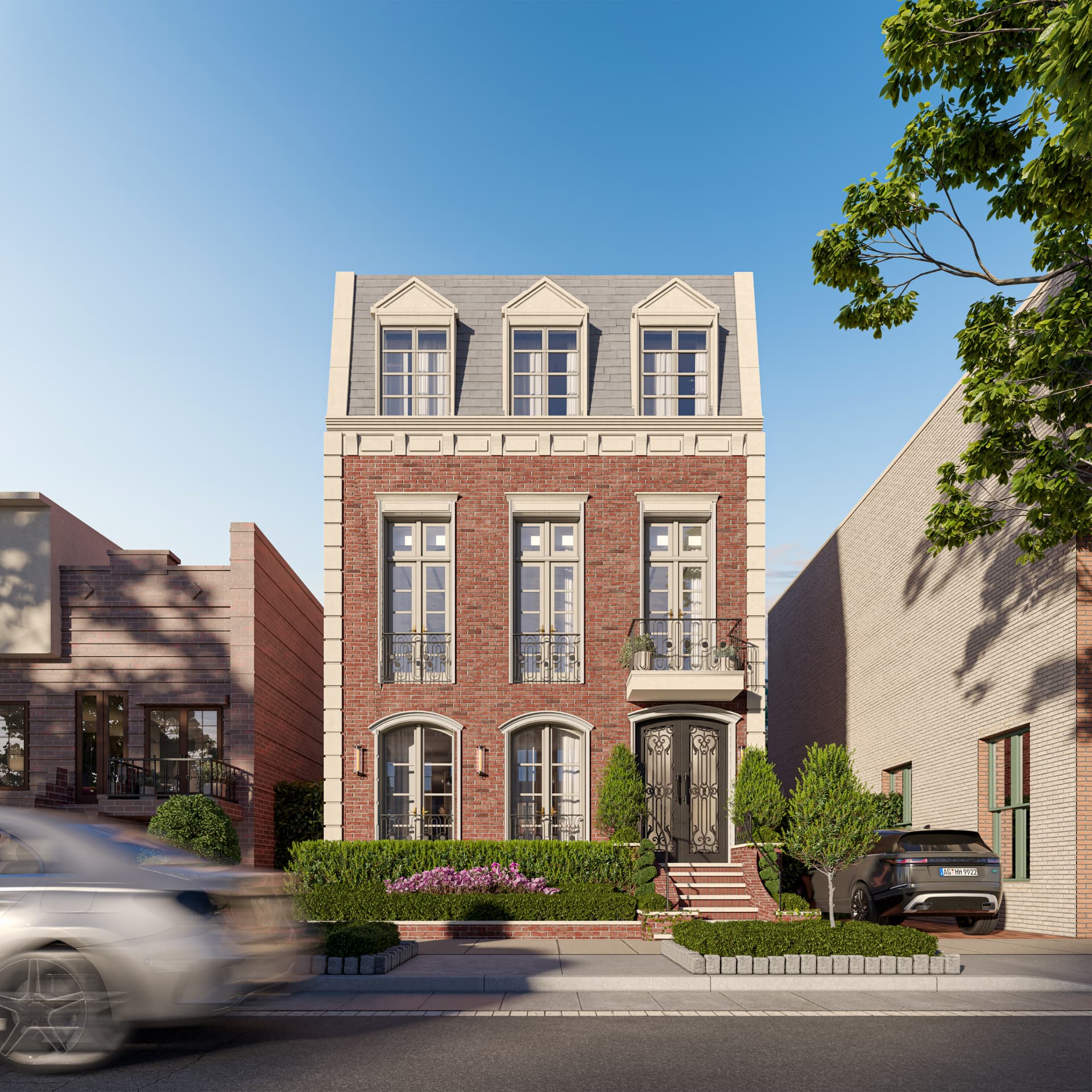 Brick townhouse exterior with classical detailing on 46th Street in Brooklyn